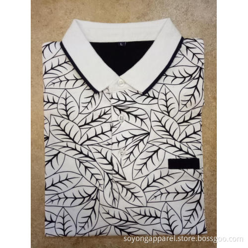 Leaf Printed CVC Men's Short Sleeve Polo Shirt